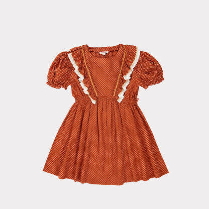 Girls Rust Dots Cotton Dress