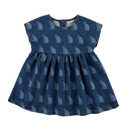 Girls Navy Cat Denim T-Shirt