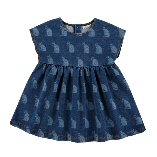 Girls Navy Cat Denim T-Shirt