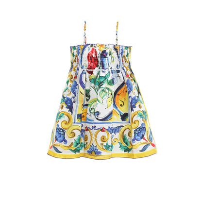 Girls Multicolor Fancy Printed Dress With Shoulder-Straps