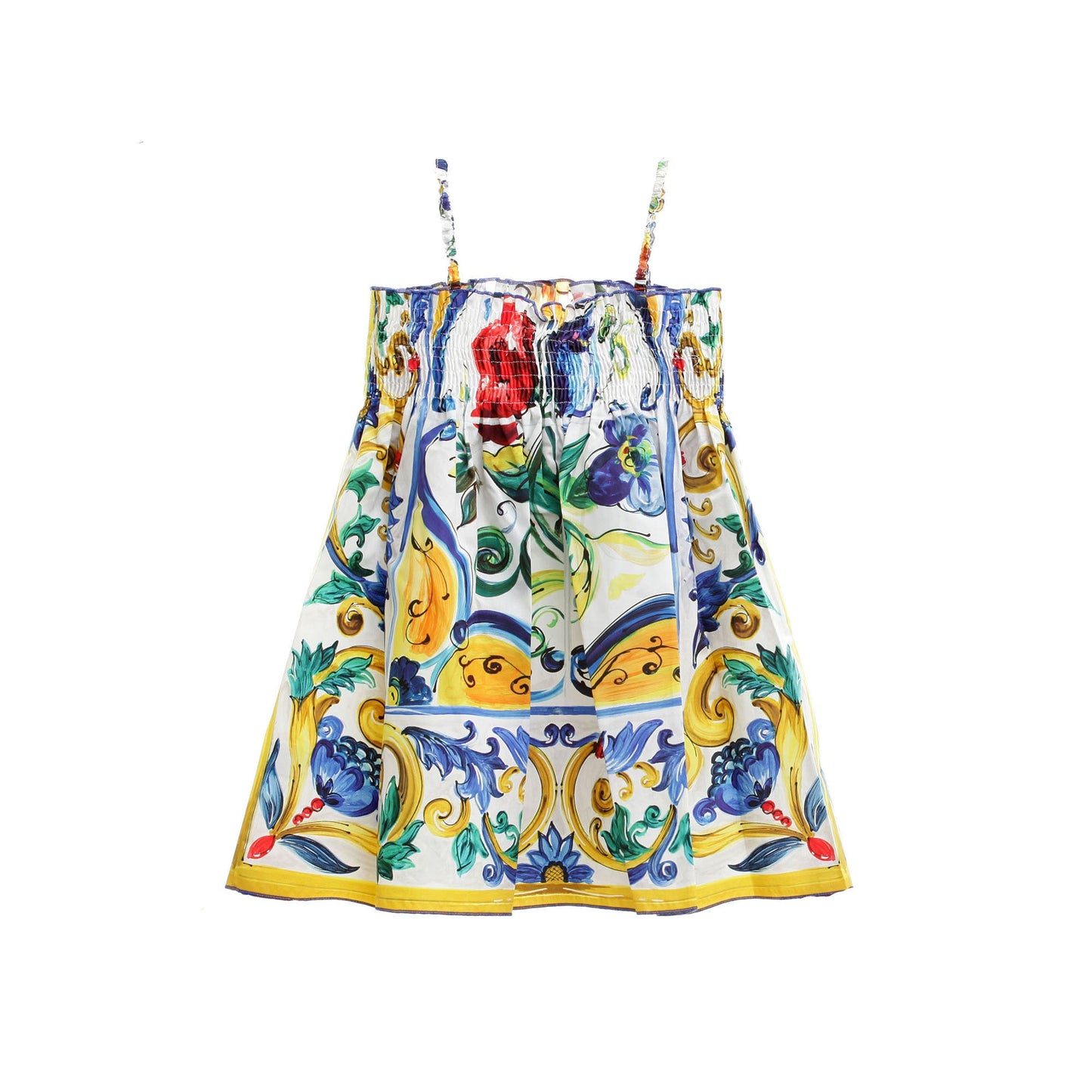 Girls Multicolor Fancy Printed Dress With Shoulder-Straps