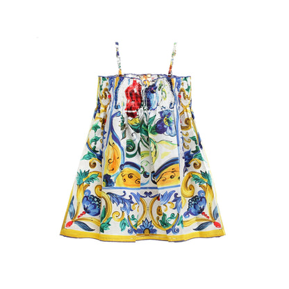 Girls Multicolor Fancy Printed Dress With Shoulder-Straps