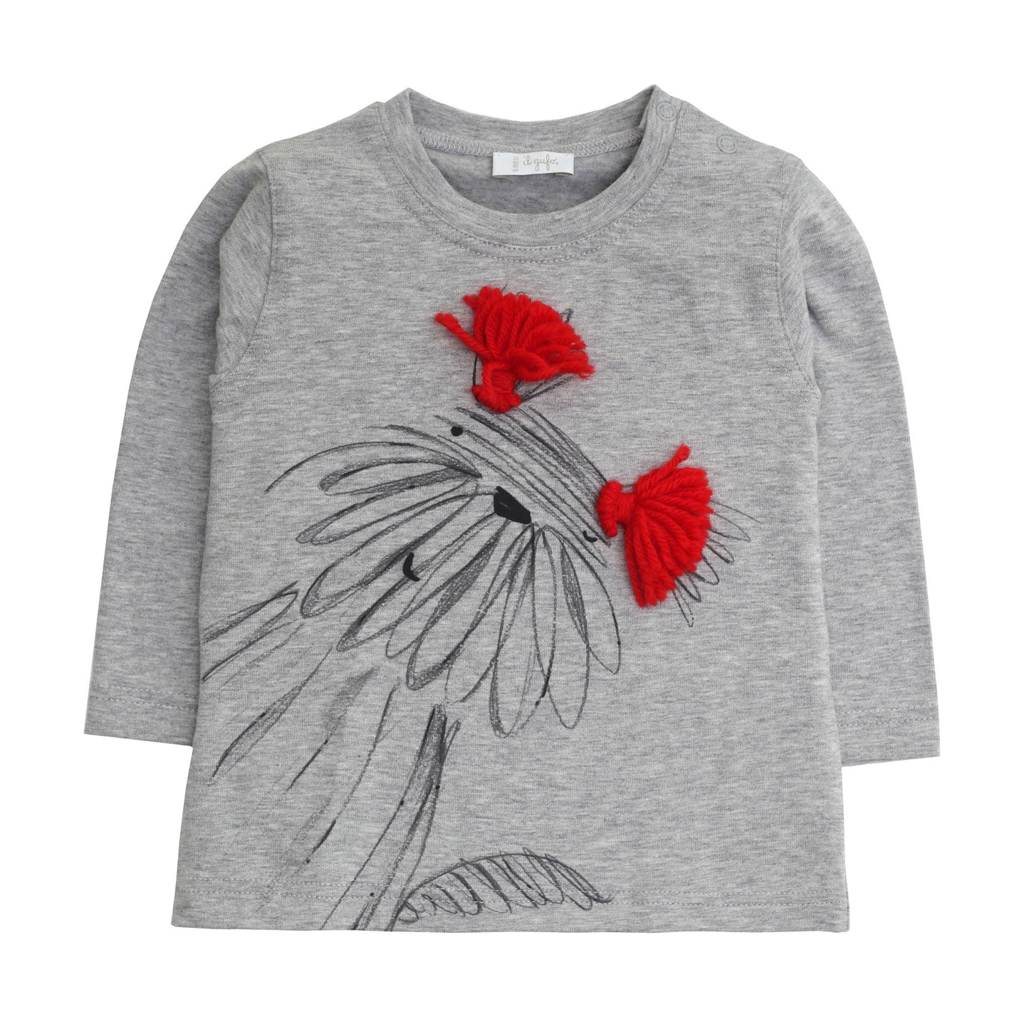 Baby Gilrs Grey Printed & Patch Trims Cotton T-Shirt