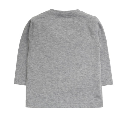 Baby Gilrs Grey Printed & Patch Trims Cotton T-Shirt