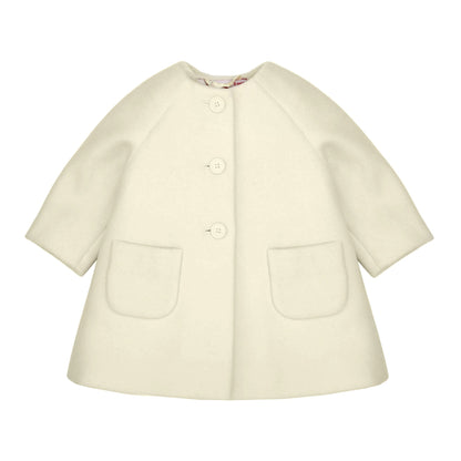 Baby Girls Milk White Patch Pocket Woven Coat