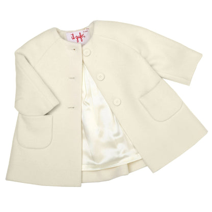 Baby Girls Milk White Patch Pocket Woven Coat