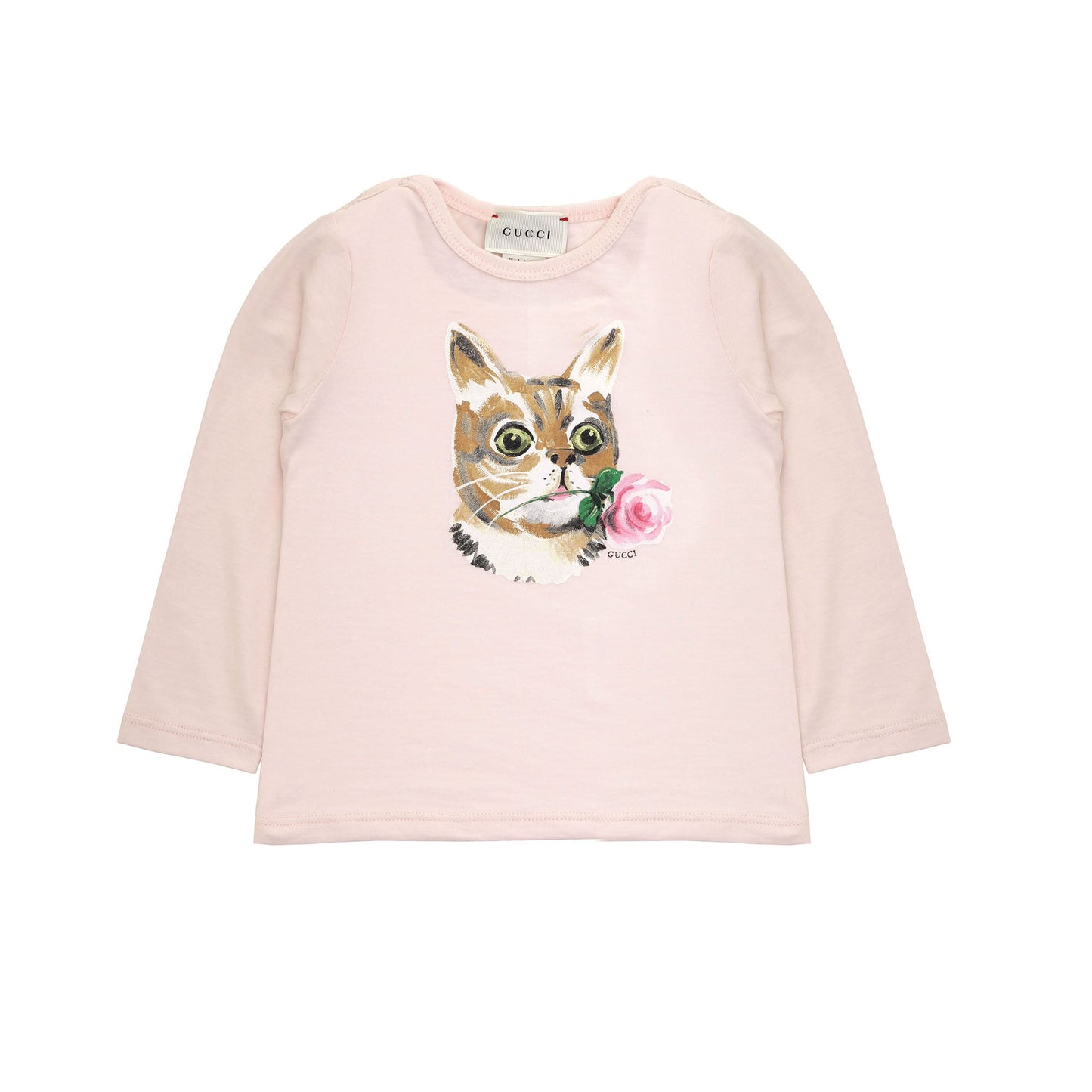 Baby Girls Pink T-Shirt With Cat Head Print Trims