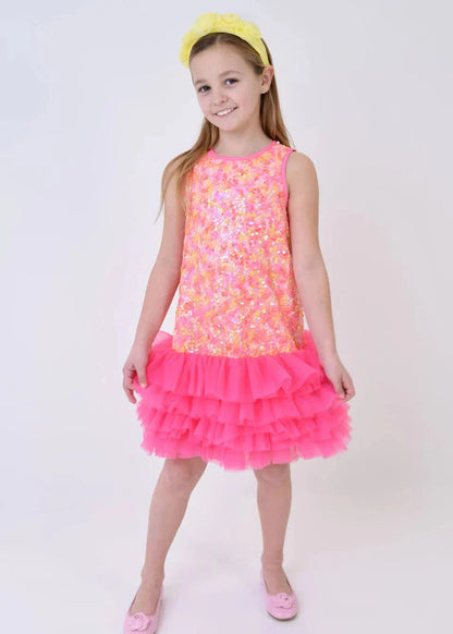 Girls Charleston Sequin Tulle Dress in Pink
