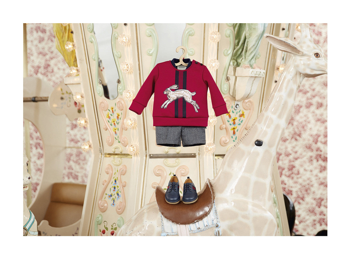 Baby Red Bunny Printed Trims Sweatshirt