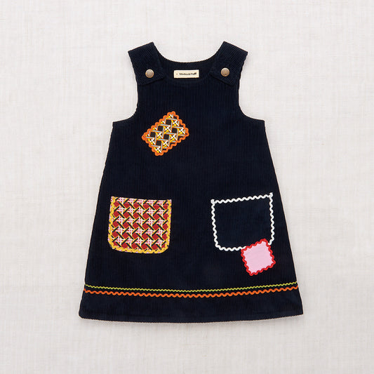 女童深蓝色灯芯绒连衣裙