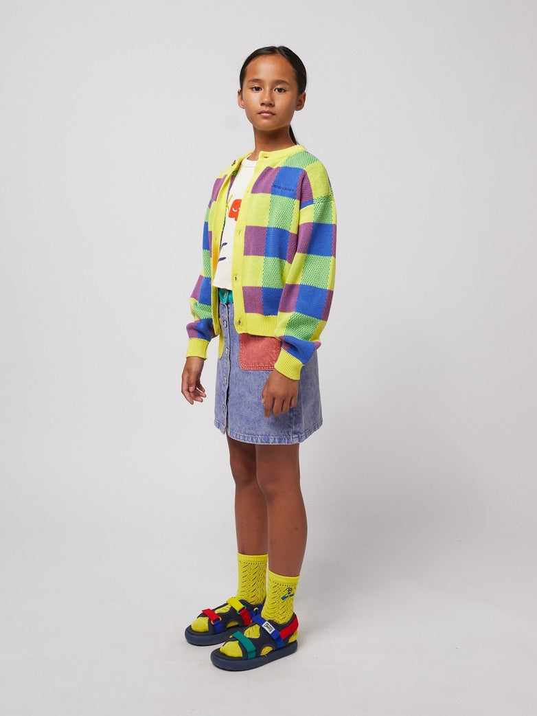 Multicolor vichy jacquard cardigan