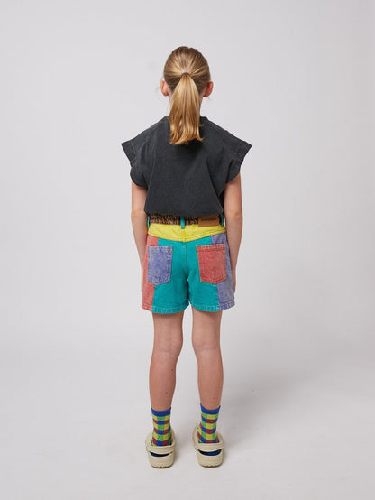 Color block denim shorts