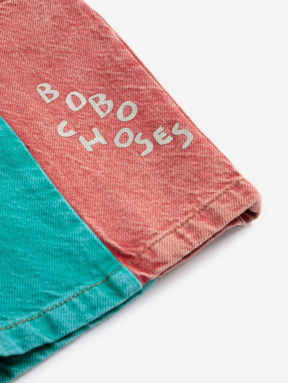 Color block denim shorts