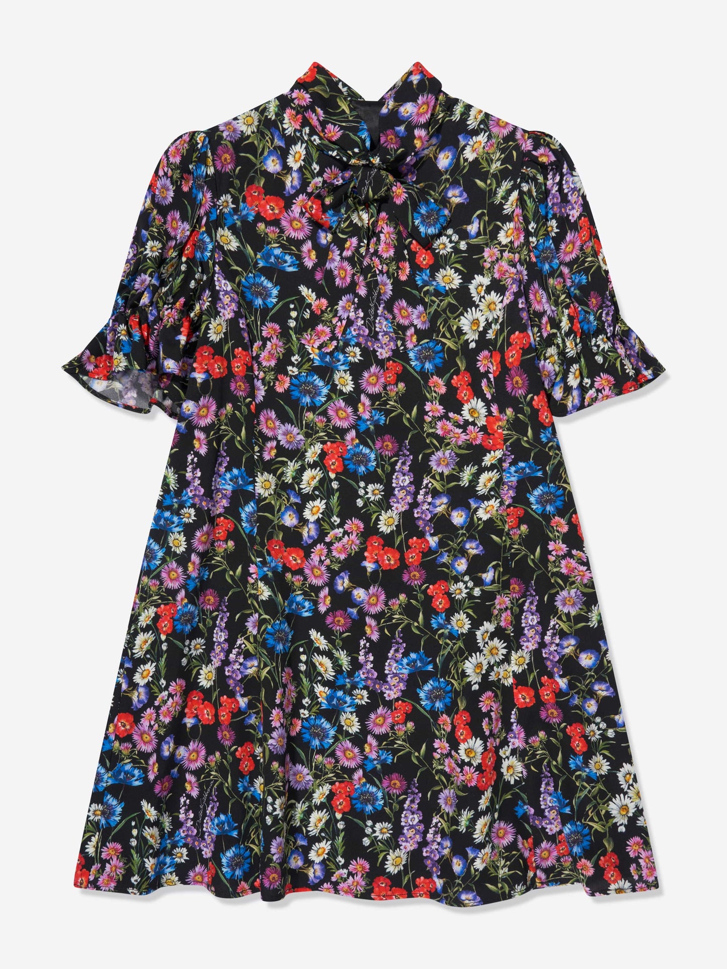 Dolce & Gabbana 女童黑色真丝野花连衣裙