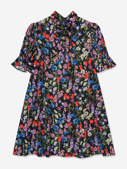 Dolce & Gabbana 女童黑色真丝野花连衣裙