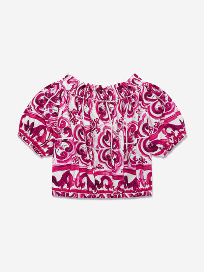 Dolce & Gabbana 女童 Majolica 短款衬衫（粉色）