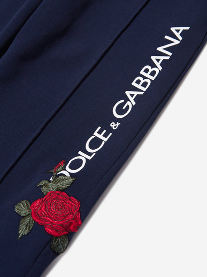 Dolce & Gabbana 女童蓝色徽标慢跑裤