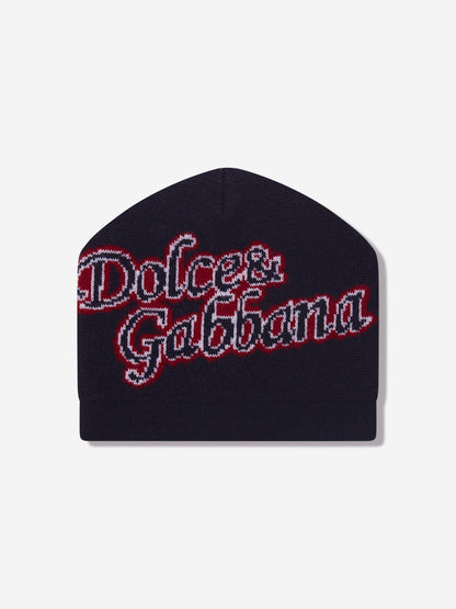 Dolce & Gabbana 男童海军蓝羊毛徽标便帽