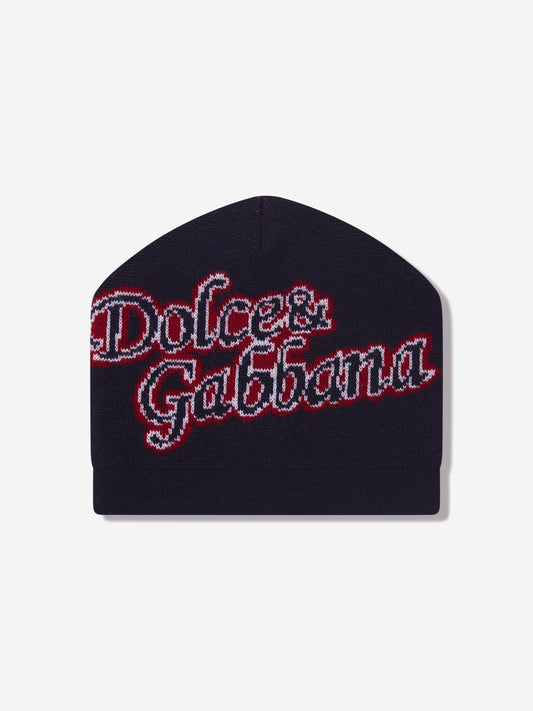 Dolce & Gabbana 男童海军蓝羊毛徽标便帽