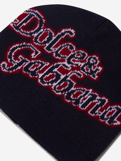Dolce & Gabbana 男童海军蓝羊毛徽标便帽
