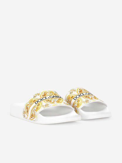 Dolce & Gabbana 女童皮革 Maiolica 拖鞋（黄色）