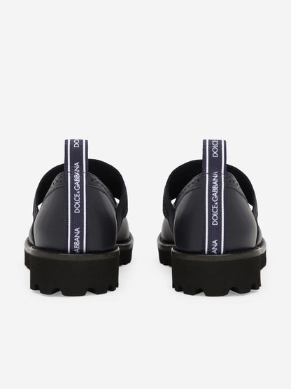 Dolce & Gabbana 女童蓝色皮革布洛克玛丽珍鞋