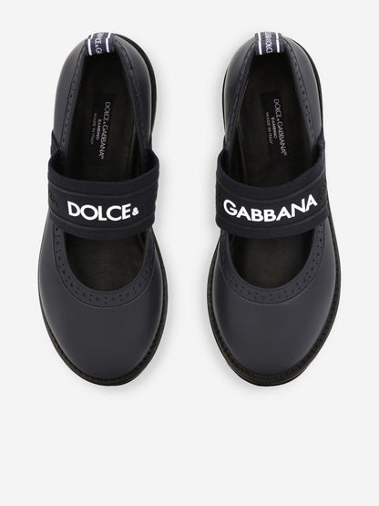 Dolce & Gabbana 女童蓝色皮革布洛克玛丽珍鞋