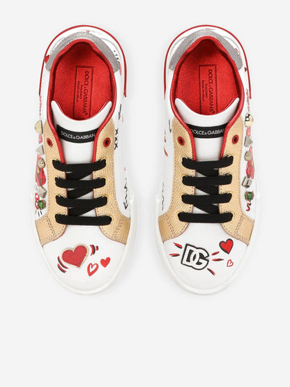 Dolce & Gabbana 女童白色郁金香皮革运动鞋