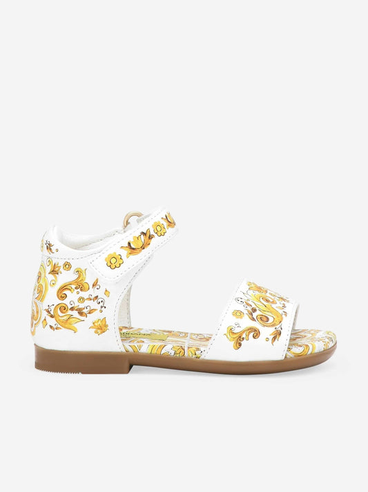 Dolce & Gabbana 女童黄色 Maiolica 皮革凉鞋