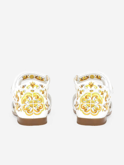 Dolce & Gabbana 女童黄色 Maiolica 皮革凉鞋