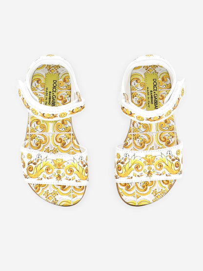 Dolce & Gabbana 女童黄色 Maiolica 皮革凉鞋