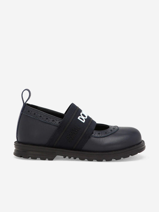 Dolce & Gabbana 女童蓝色皮革布洛克玛丽珍鞋