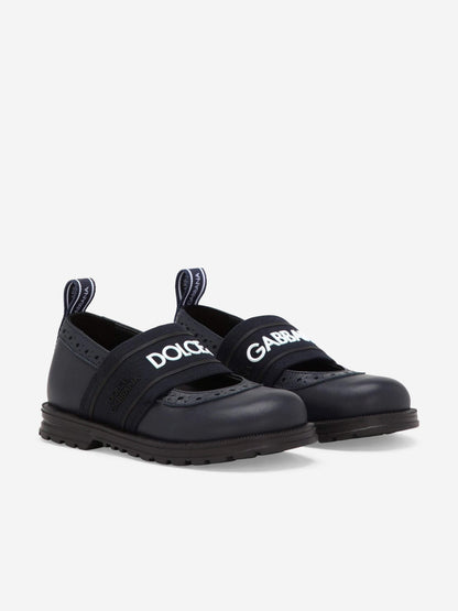 Dolce & Gabbana 女童蓝色皮革布洛克玛丽珍鞋
