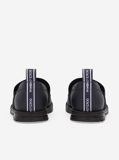 Dolce & Gabbana 女童蓝色皮革布洛克玛丽珍鞋