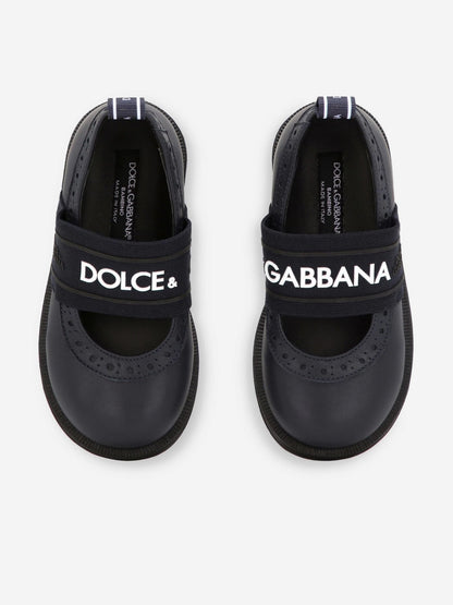 Dolce & Gabbana 女童蓝色皮革布洛克玛丽珍鞋