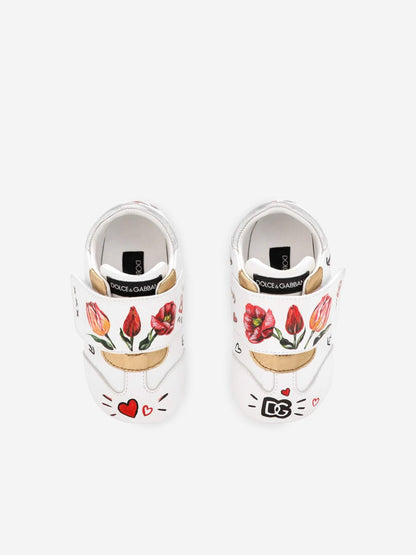 Dolce & Gabbana 女婴学步前皮革运动鞋（白色）