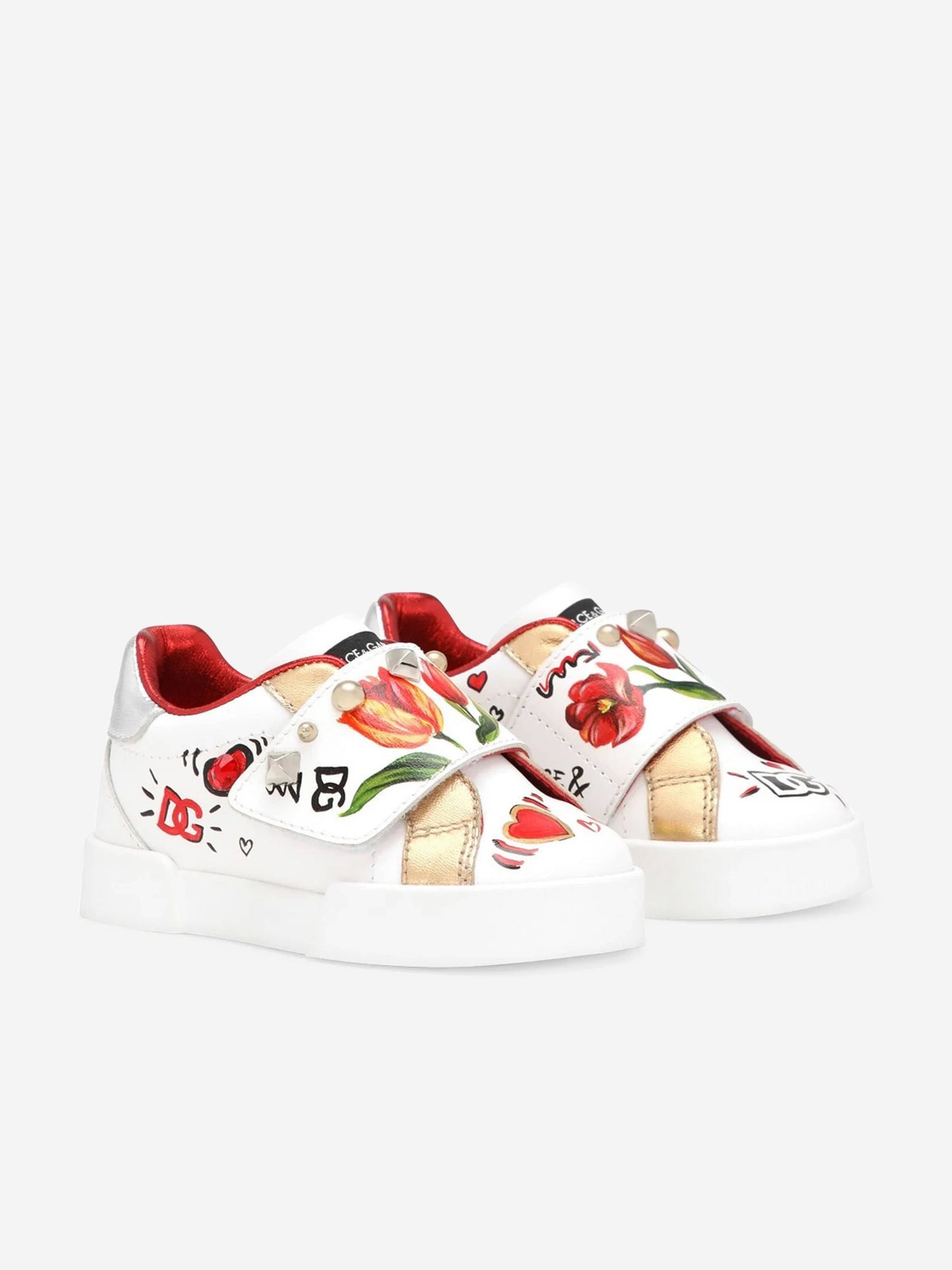 Dolce & Gabbana 女童白色郁金香皮革运动鞋