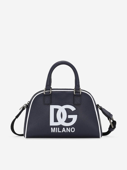 Dolce & Gabbana 女童皮革 Milano 徽标单肩包（蓝色）