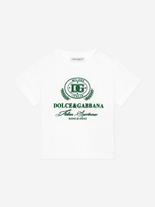Dolce & Gabbana 男婴白色植绒徽标 T 恤