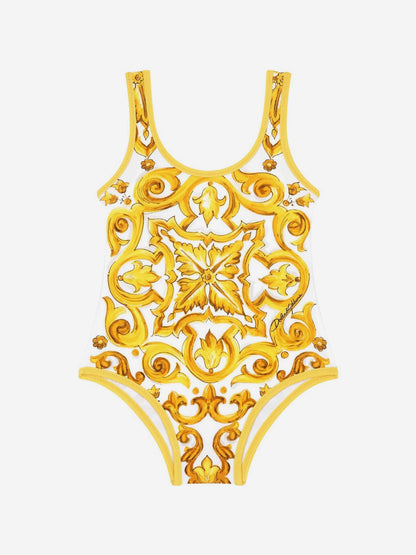 Dolce & Gabbana 女婴黄色 Maiolica 泳衣