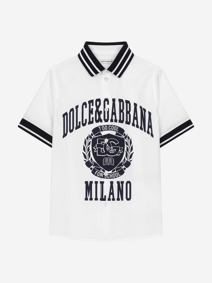 Dolce & Gabbana 男童 Too Cool For School 白色徽章 Polo 衫
