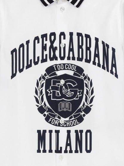 Dolce & Gabbana 男童 Too Cool For School 白色徽章 Polo 衫