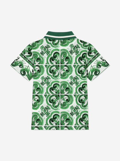 Dolce & Gabbana 男童 Maiolica 印花 Polo 衫（绿色）
