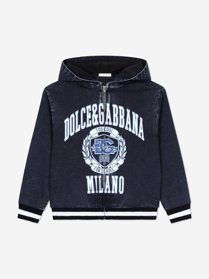 Dolce & Gabbana 男童 Too Cool For SchoolMilano 徽标拉链上衣（蓝色）