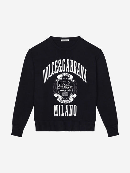 Dolce & Gabbana Boys Milano 海军蓝徽标运动衫