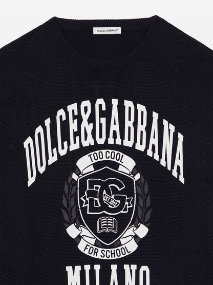 Dolce & Gabbana Boys Milano 海军蓝徽标运动衫