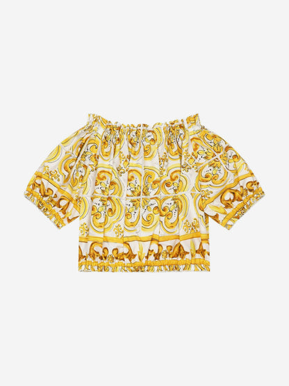 Dolce & Gabbana 女童 Maiolica 印花衬衫（黄色）