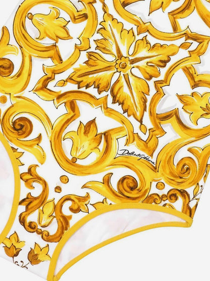 Dolce & Gabbana 女童 Maiolica 黄色泳衣