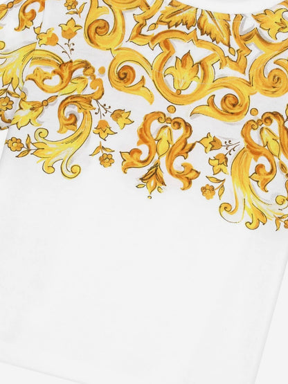 Dolce & Gabbana 女童 Maiolica 印花 T 恤（白色）