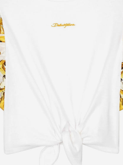 Dolce & Gabbana 女童 Maiolica 系带前上衣（白色）